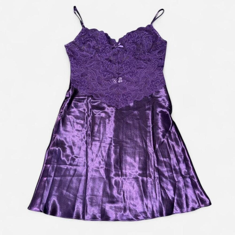 Royal Purple Lace and Satin Sexy Lingerie Mini Slip Dress, Size SMALL